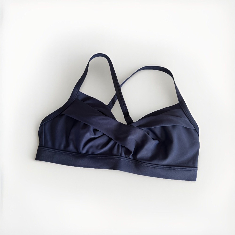 Athleta Navy Blue Twist Front Adjustable Strap Sports Bra 32B/C Yoga Gym